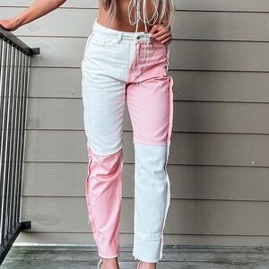 SHEIN pink and white jean. Worn once to promote for photos.